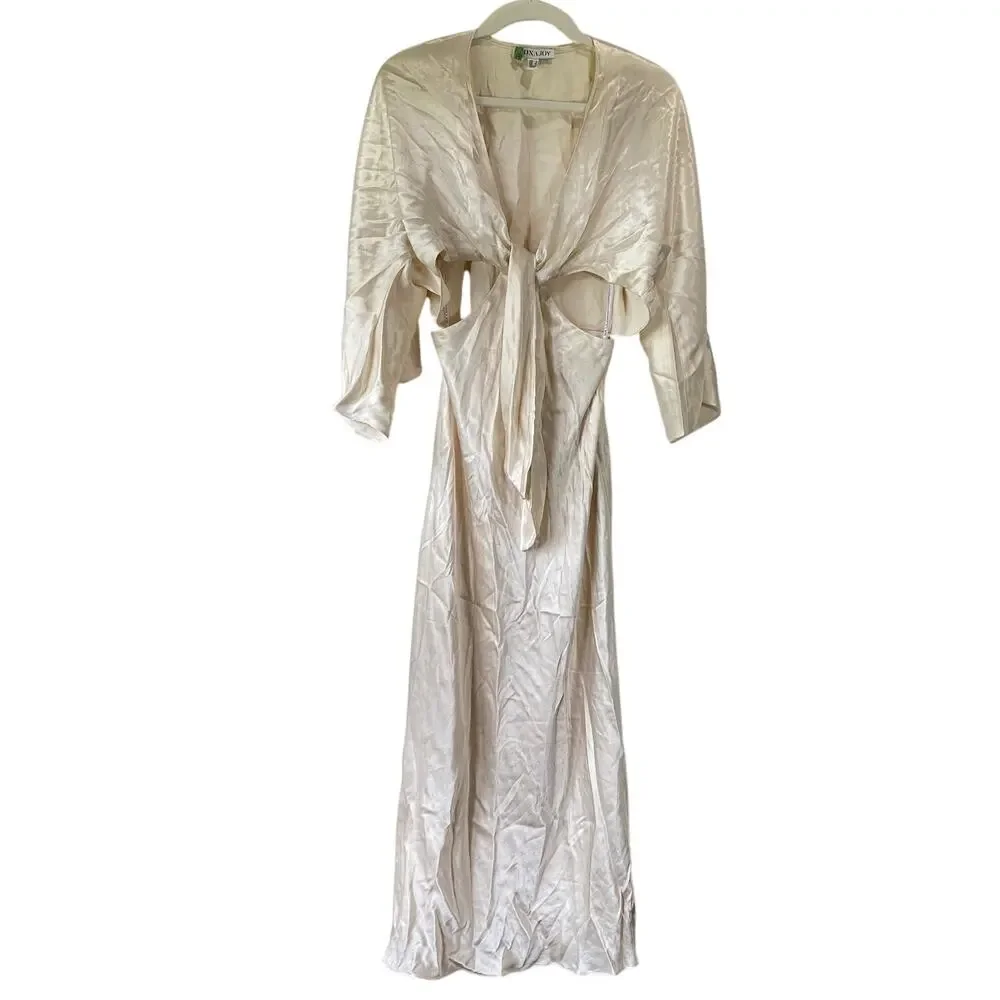 Shona Joy La Lune Tie Front Bias Midi Dress Cream - Picture 9 of 14